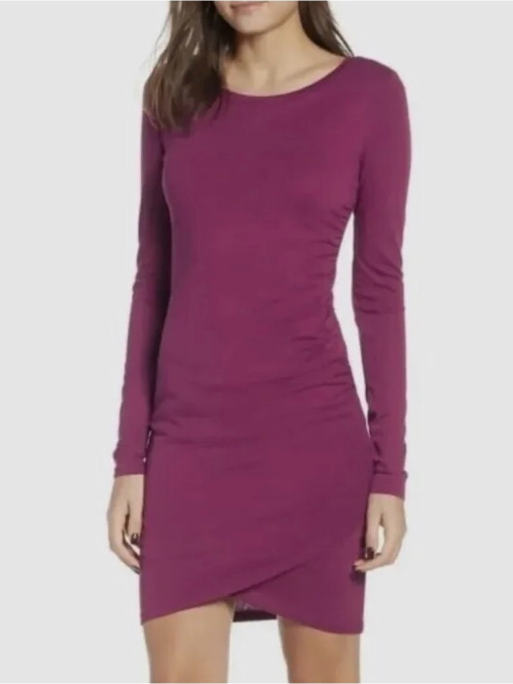 Leith Magenta Ruched Tulip Hem Bodycon Dress Sz S